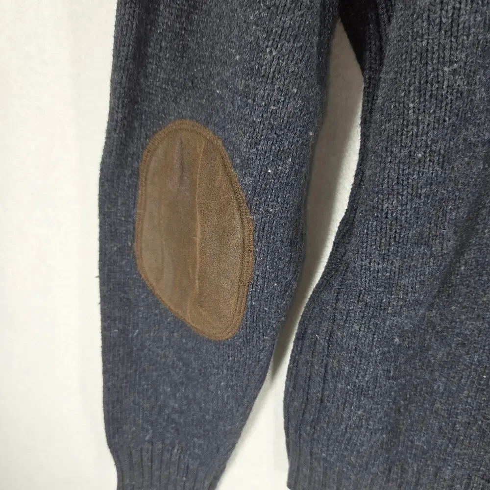 Vtg Gap Sweater Mens Large Gray 100% Lambs Wool Cotton 1/4 Zip Turtle Neck Hike
